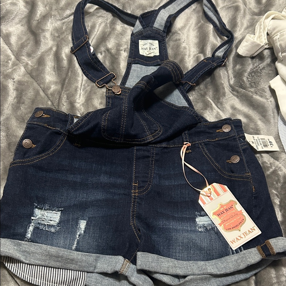 Wax Jean Dark Blue Denim Shorts with Suspenders